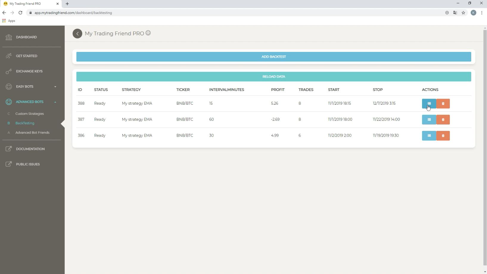 Video create backtesting